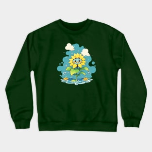 Cute sunflower under the rain Crewneck Sweatshirt